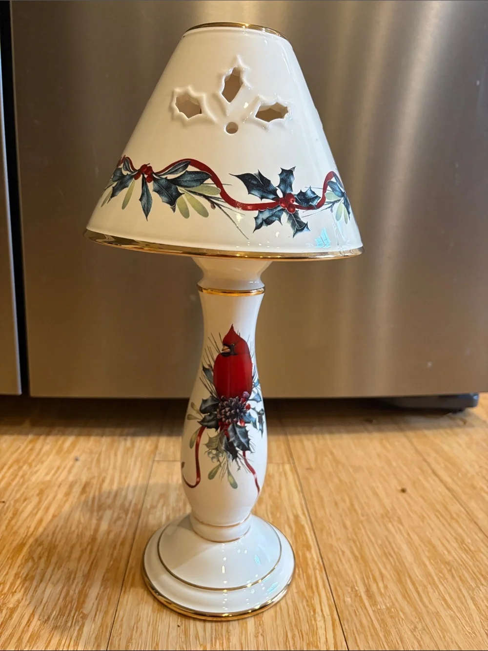 Lenox Holiday Winter Greetings Porcelain Votive Candle Lamp & Shade, 13.5-in Tal